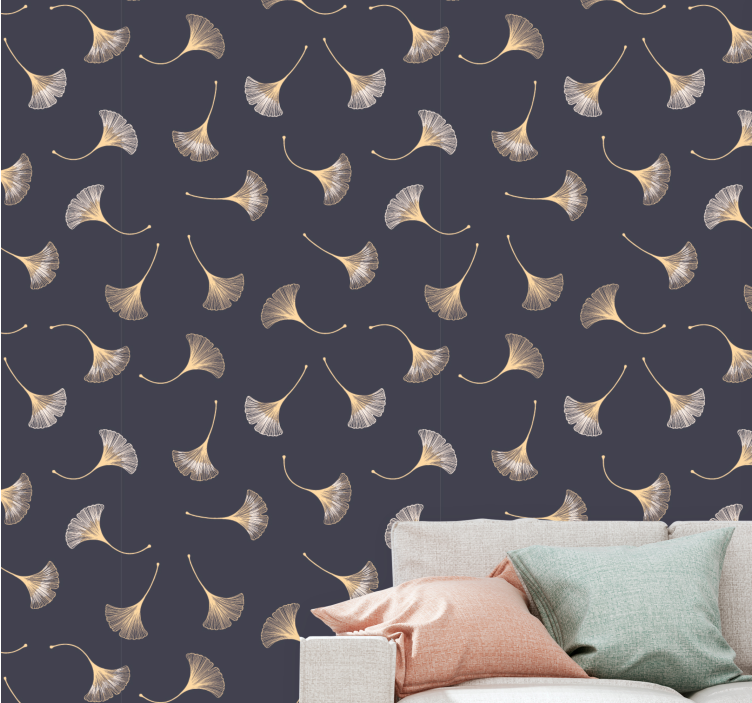 Moderne Tapete Ginkgoblatt marine & gold - TenStickers