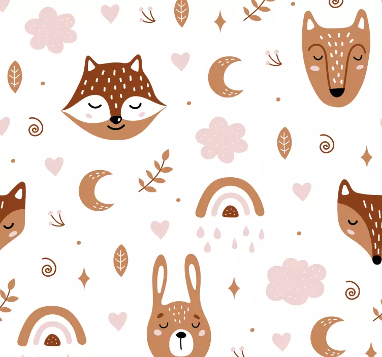 Kinderzimmer Tapete süße Tiere und Regenbögen - TenStickers