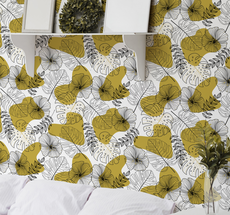 Tapete Baum Goldene tropische blätter - TenStickers