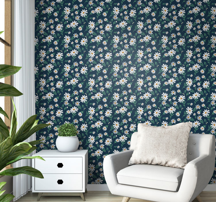 Blumentapete Gänseblümchen auf blauem Hintergrund - TenStickers