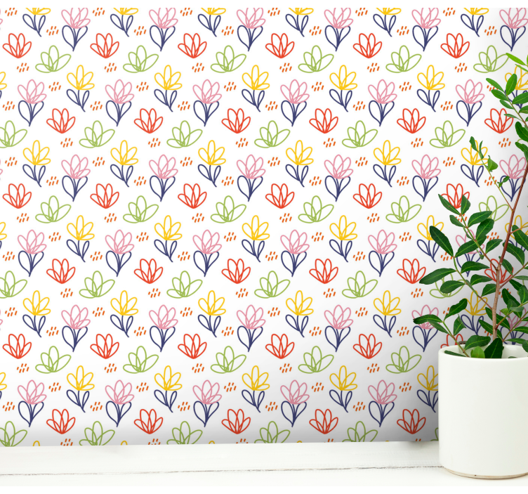 Blumentapete blumen-kritzelmuster - TenStickers