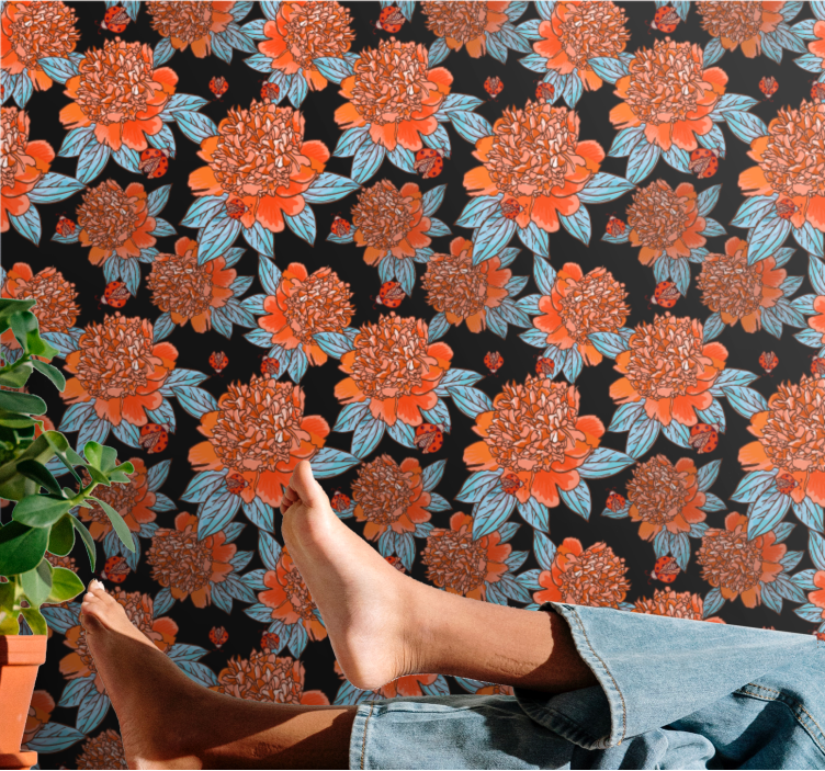 Blumentapete lebendiges, farbenfrohes design - TenStickers