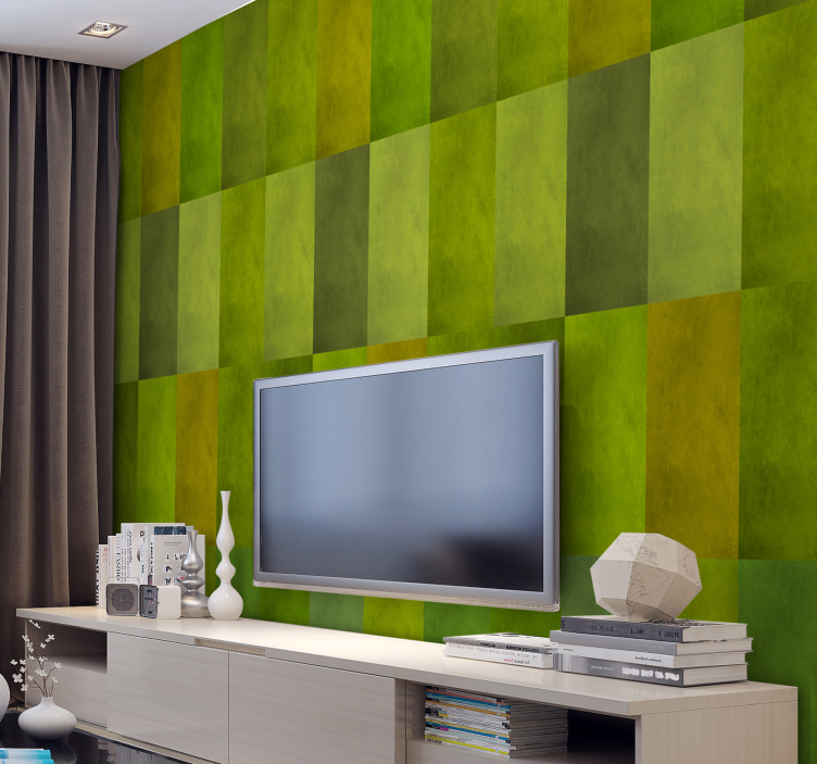 Tapete Wohnzimmer Quadrate in Grüntönen - TenStickers