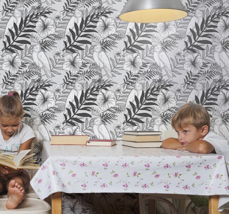 Tapete Dschungel florale monochrome skizze - TenStickers