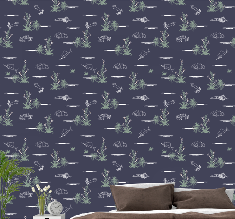 Tapete Natur Dunkle Farben pflanzenmuster - TenStickers