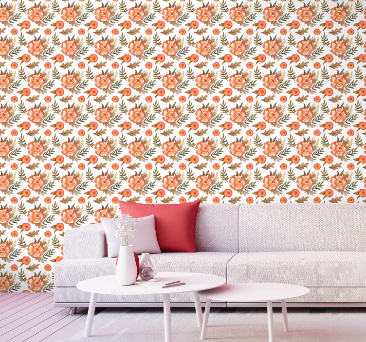 Orangefarbene blumen tapete natur - TenStickers
