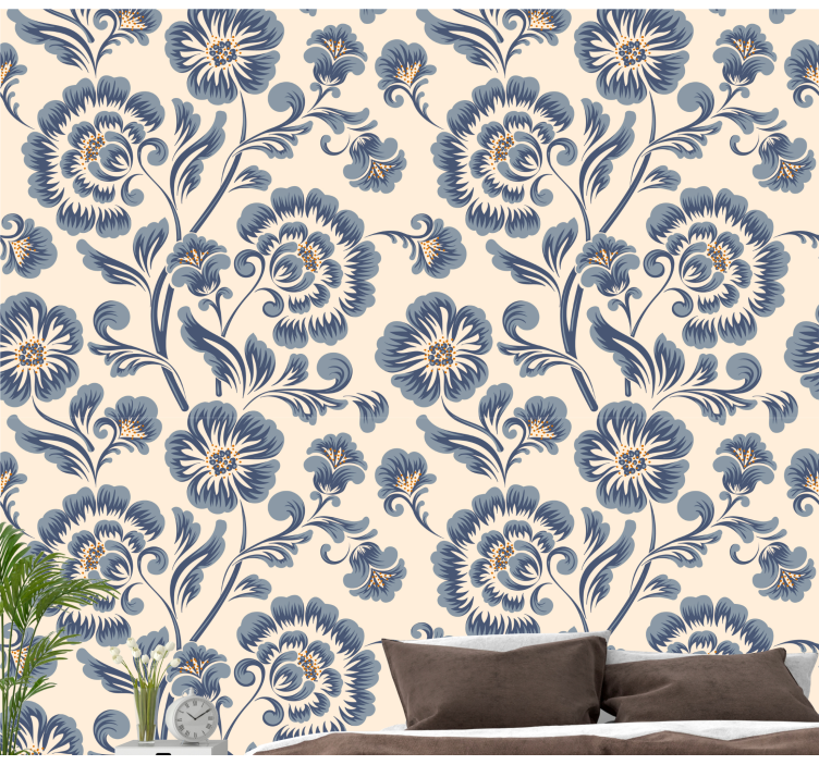 Pflanzen Tapete Blumenblauer vintage-stil - TenStickers