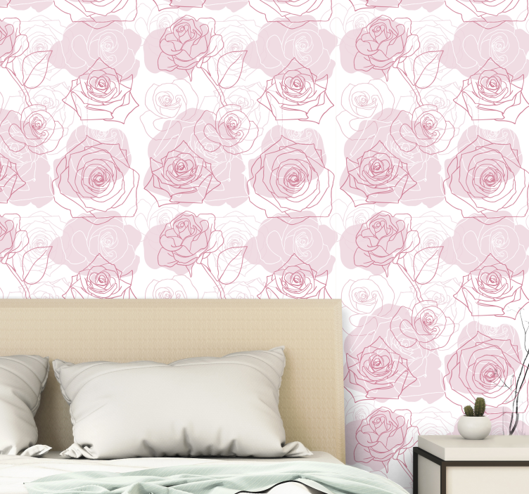 Blumentapete Blumen mit rosen auf rosa Hintergrund - TenStickers