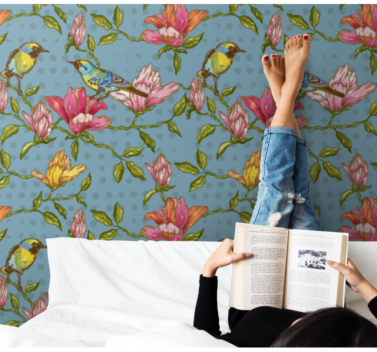 Blumentapete exotische Vögel - TenStickers