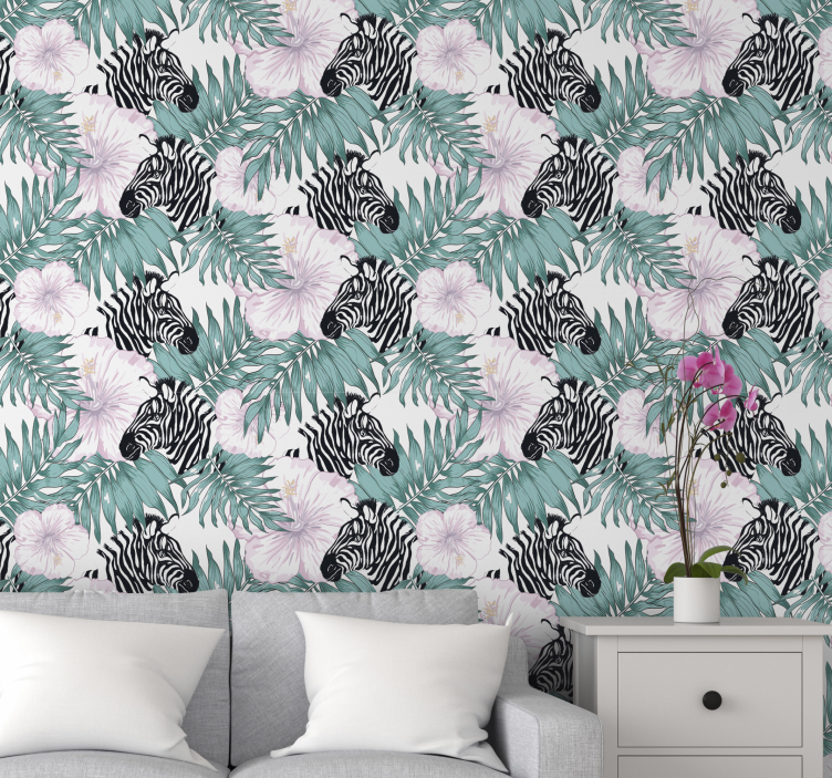 Tapete Dschungel zebra-blumenmuster - TenStickers