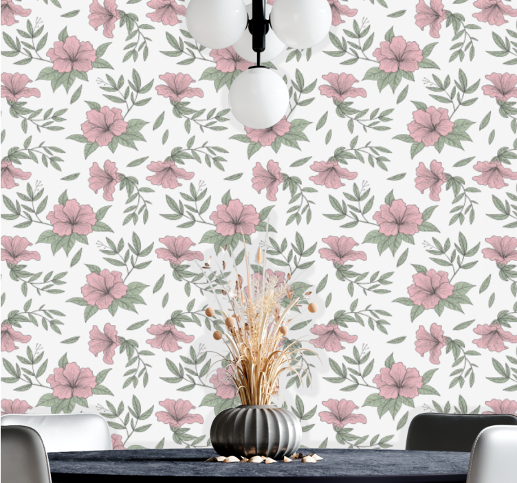 Tapete Esszimmer rosa blumenmotiv - TenStickers