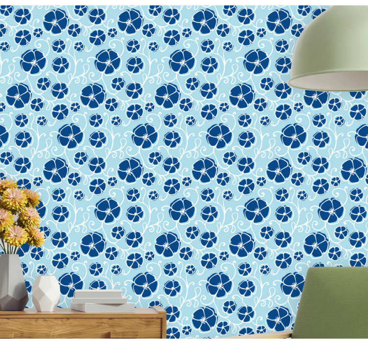 Tapete florale Ornamente blaue blumenfliesen - TenStickers