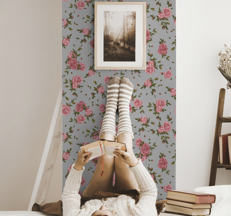 Blumentapete gemütliches rosenmuster - TenStickers