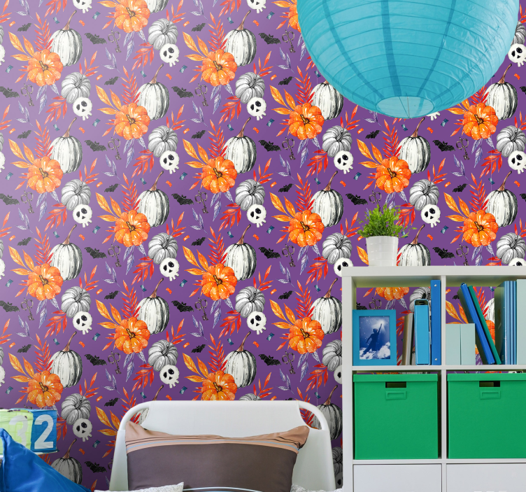 Tapete Halloween orange blumenschädel - TenStickers