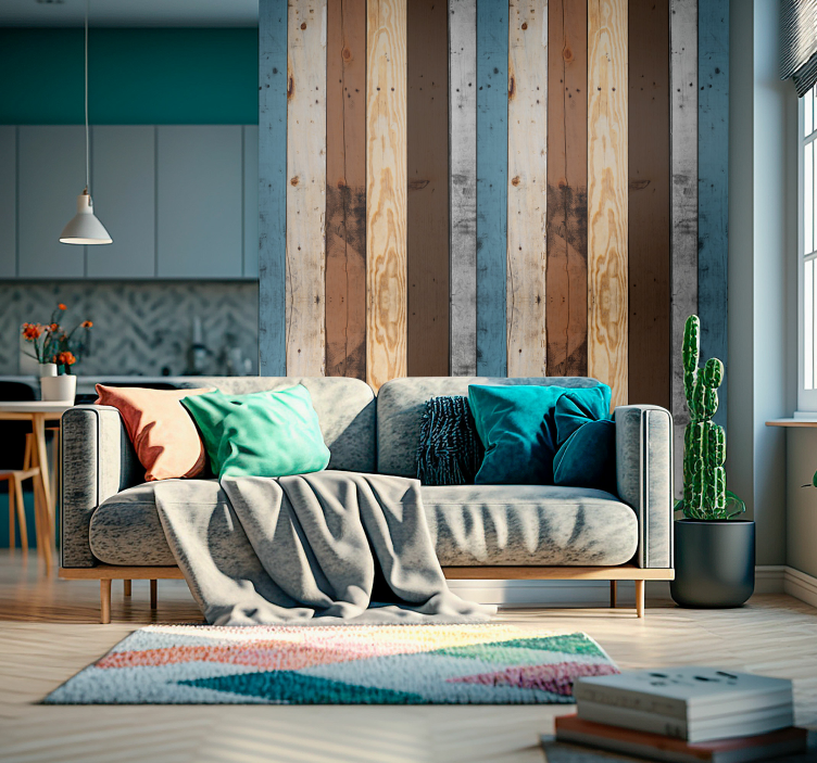 Wohnzimmer Tapete Holzoptik - TenStickers