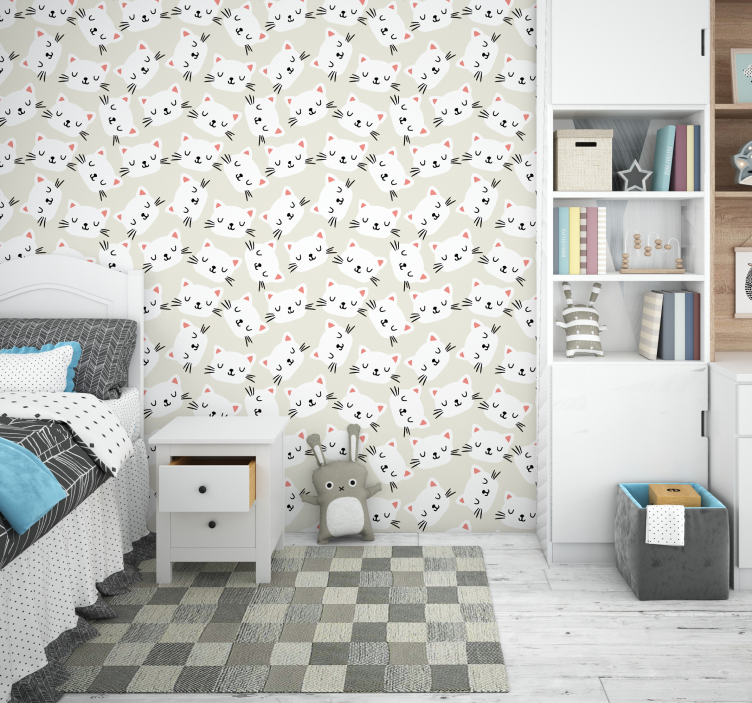 Kinderzimmer Tapete weißes katzengesicht zeichnen - TenStickers