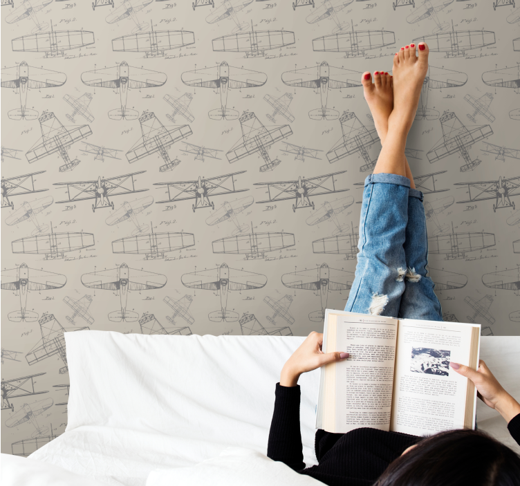 Tapete Kunst vintage flugzeug skizzen - TenStickers