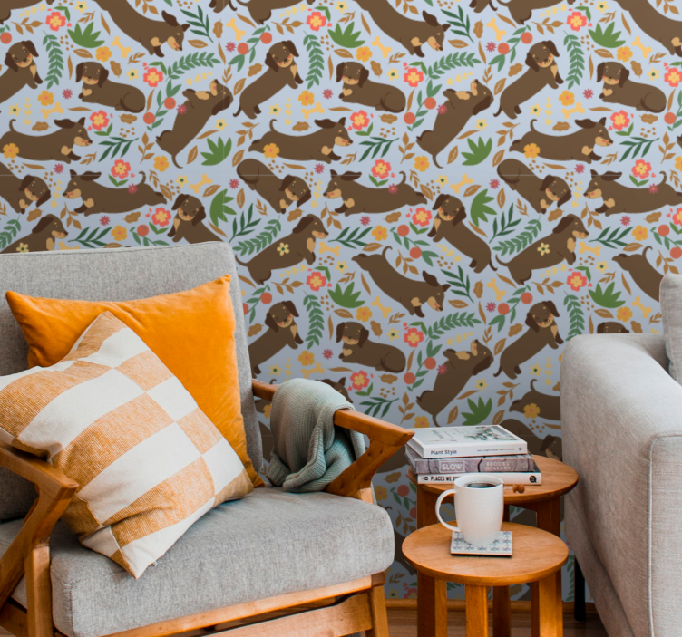 Tapete Hunde elefanten-blumenmuster - TenStickers