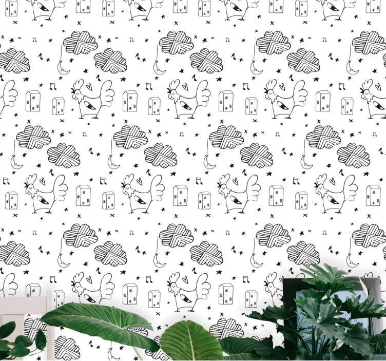 Tapete Tiere hahn-cartoon-muster - TenStickers