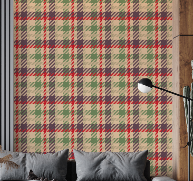 Retro Tapete Roter und grüner tartan - TenStickers