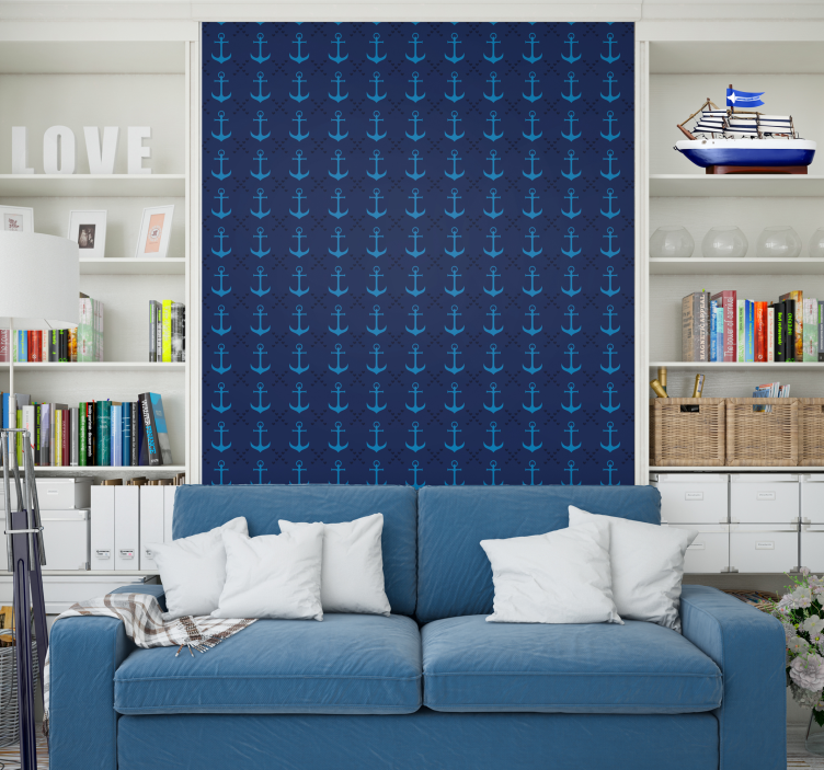Tapete Wohnzimmer marineblaue anker - TenStickers