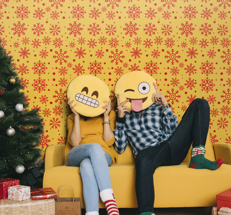 Weihnachtstapete rote schneeflocken auf gelbem hintergrund - TenStickers