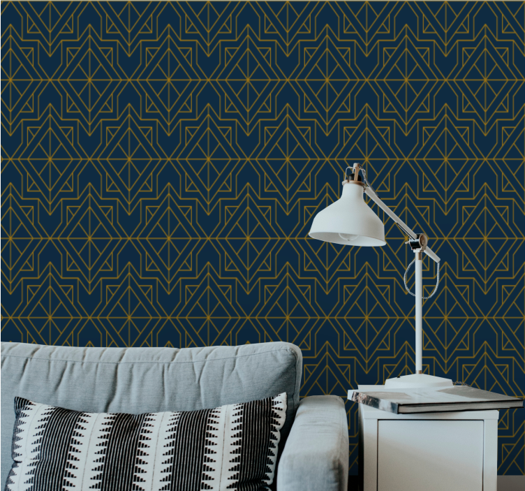 Tapeten Wohnzimmer Elegantes art deco tiefblaues Muster - TenStickers