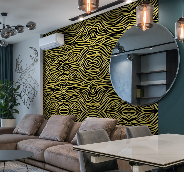 Tapeten Wohnzimmer Goldenes zebramuster zebra - TenStickers