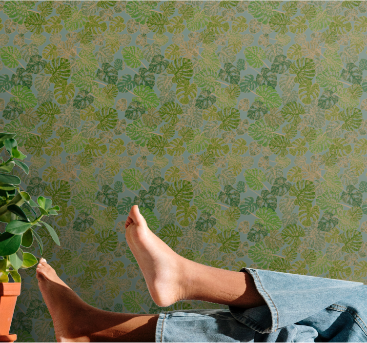 Tapeten Wohnzimmer Japanische minimalistische monstera-blätter - TenStickers