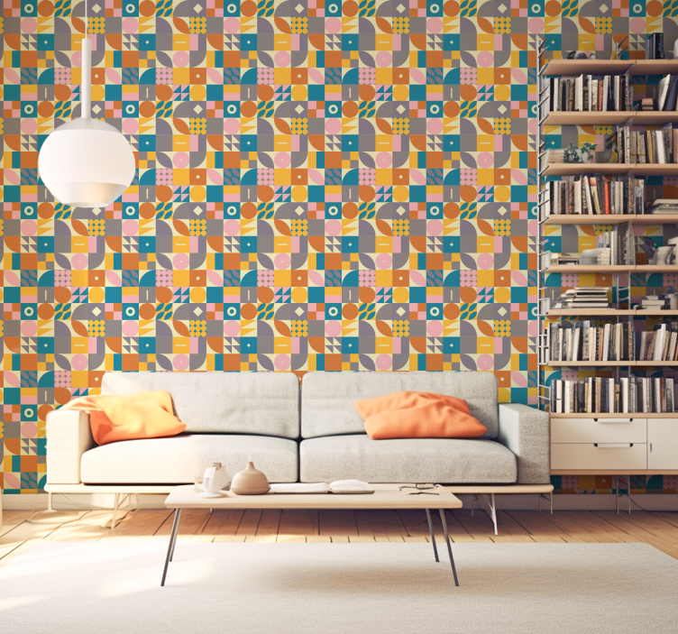 Tapeten Wohnzimmer retro-geometrisch - TenStickers
