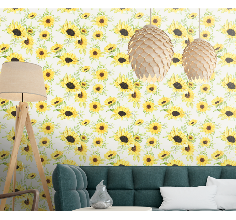 Tapeten Wohnzimmer Schönes aquarell nahtlose sonnenblumenmuster - TenStickers