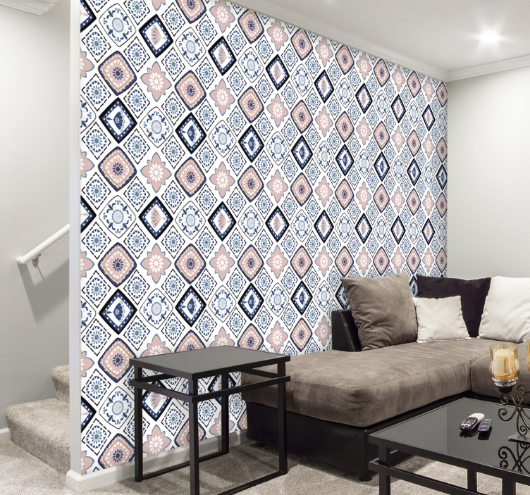 Tapete rosa und hellblaue blumen - TenStickers