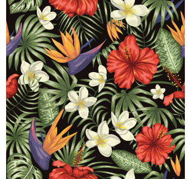Blumentapete mit muster tropischer pflanzen - TenStickers