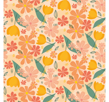 Blumentapete mit bunten vintage-blättern und blumen - TenStickers