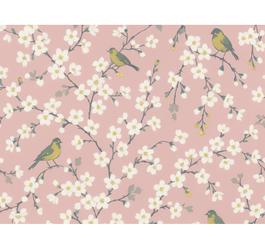 Blumentapete pinke obstgarten vögel - TenStickers