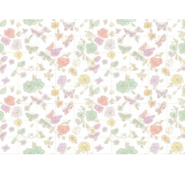 Blumentapete schmetterlinge in sanften farben - TenStickers