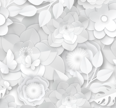 Weißes Blumenmuster 3D Tapete - TenStickers