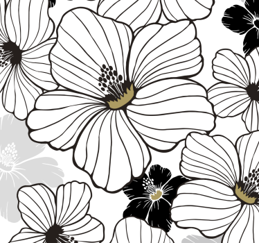 Blumentapete schwarz-weiße blüten - TenStickers