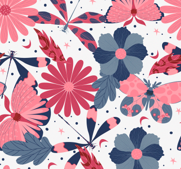 Blumentapete mit pinkem schmetterlingsmuster - TenStickers