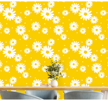 Tapete Blumen Gänseblümchen auf gelb - TenStickers