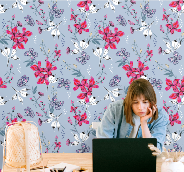 Blumentapete blumen-schmetterlings-design - TenStickers