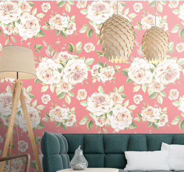 Blumentapete blumenmuster mit rosen - TenStickers