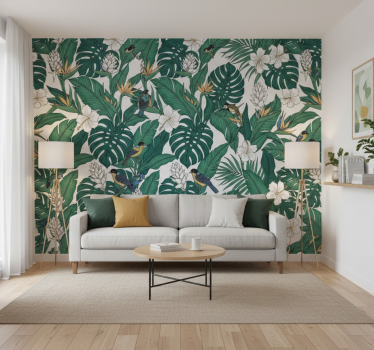 Blumentapete jungle petrolgrün design (b0cgv35ln7) - TenStickers