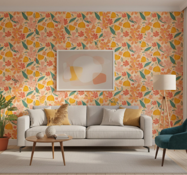 Blumentapete mit bunten vintage-blättern und blumen - TenStickers