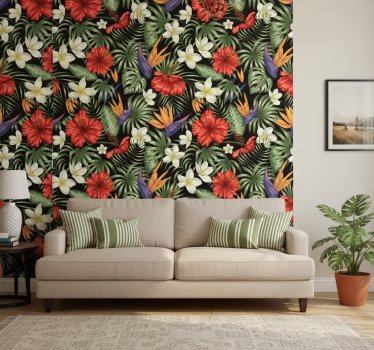 Blumentapete mit muster tropischer pflanzen - TenStickers