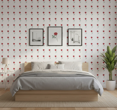Blumentapete mit niedlichem roten rosen-linienmuster - TenStickers