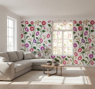 Blumentapete mit rosa und lila trompetenblüten - TenStickers
