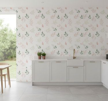 Blumentapete mit sanften blättern in zarten farben - TenStickers
