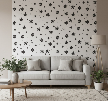 Blumentapete mit schwarz-weißer blumenzeichnung - TenStickers