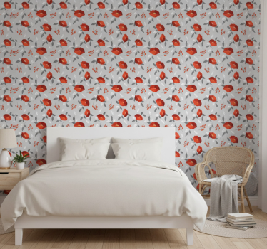 Blumentapete mit schwebenden roten mohnblumen - TenStickers